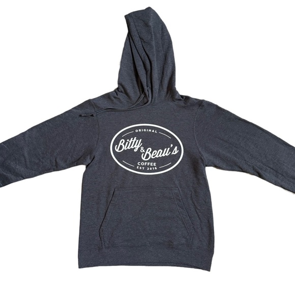 BITTY AND BEAU’S CHARCOAL GRAY ORIGINAL LONG SLEEVE FLEECE HOODIE WITH LOGO - Picture 3 of 7